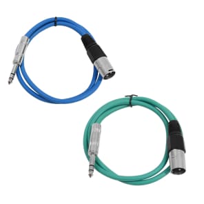 Seismic Audio SATRXL-M2-BLUEGREEN 1/4" TRS Male to XLR Male Patch Cables - 2' (2-Pack)