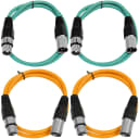 4 Pack of XLR Patch Cables 2 Foot Extension Cords Jumper - Green and Orange