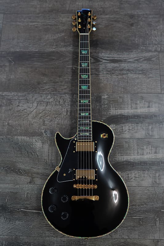 AIO SC77 Left-Handed Electric Guitar - Solid Black (Abalone Inlay) w/Gator GWE-LPS Case image 1