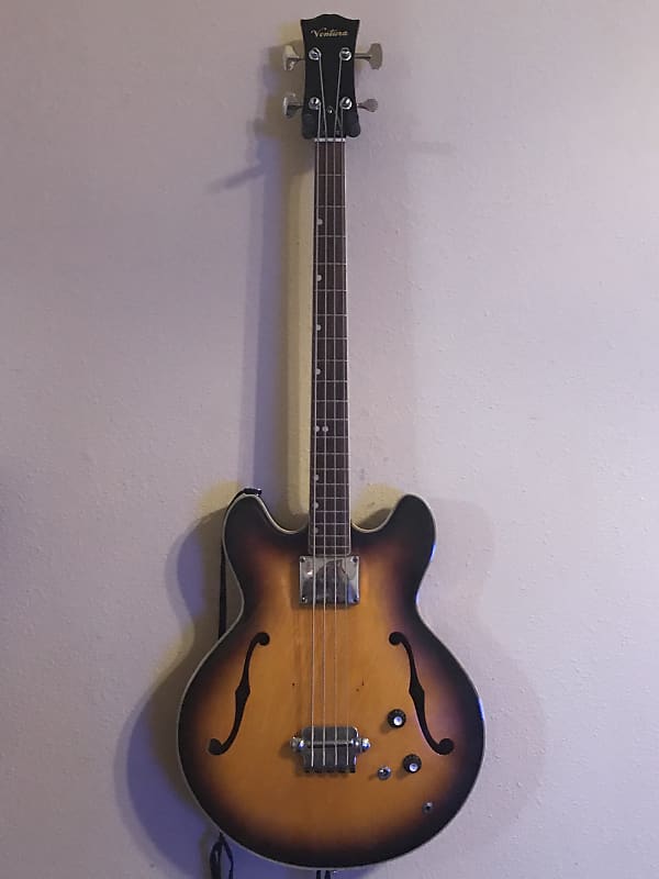 Vintage Ventura Semihollow body bass guitar 335 copy Reverb
