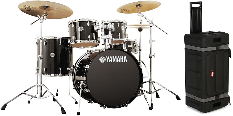 Yamaha Stage Custom Birch Shell Pack - Raven Black  Bundle with SKB 1SKB-DH3315W Rolling Drum Hardware Case - 33" x 15" image 1