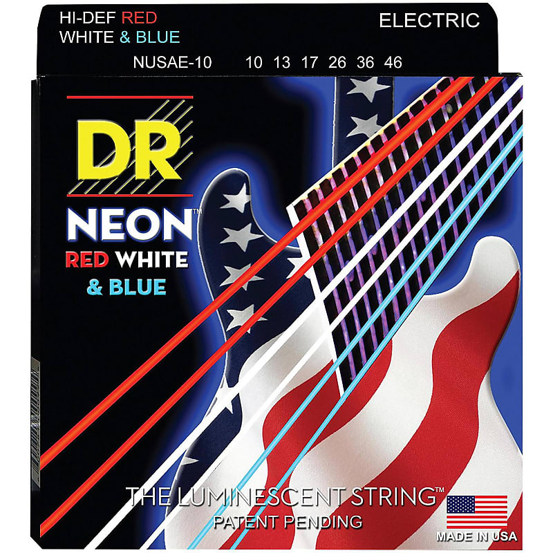 DR NUSAE-10 Neon Hi-Def Electric Guitar Strings - Medium (10-42) 2010s Red/White/Blue image 1