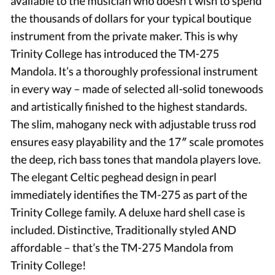 Trinity College TM-275 Celtic Mandola - Natural image 7