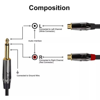 1/4" (6.35Mm) Ts Male Mono To Dual Rca Female Extension Mono Splitter Y Cable image 2