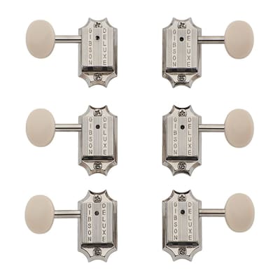 Gibson Deluxe Tuners 3 x 3 Kluson Style with Bolt Bushing (Nickel, White) image 1