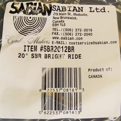 Sabian SBR 20" Bright Ride Cymbal/Model #SBR2012BR/New image 5