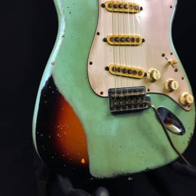 Custom/Hybrid Stratocaster, Heavy Relic, Surf Green over 3-Tone Sunburst image 1