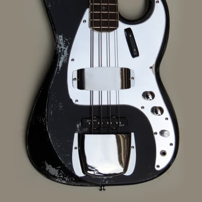 Black/Silver Heavy Relic Precision Style PS  Electric Bass Guitar By Burretone Guitars image 6
