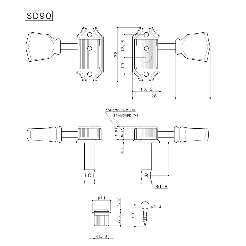 Genuine Gotoh SD90-MG-T-SL-N Locking Vintage Style 3x3 Tuners Nickel, for  Gibson etc