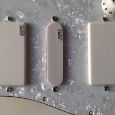 Handmade prewired HSH Neodymium Strat pickguard with HB split switch TR BL and mid PU cutoff switch image 4