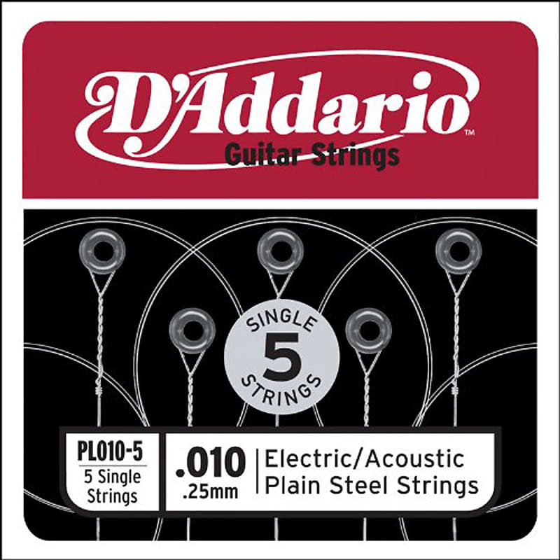 D'Addario PL010-5 Plain Steel Guitar Single String .010 5-pack image 1