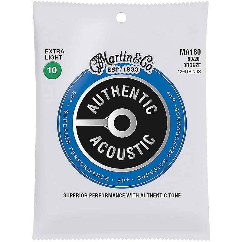 Martin Authentic Acoustic 80/20 Bronze Extra Light 12 String 10-47 Guitar Strings MA180 image 1