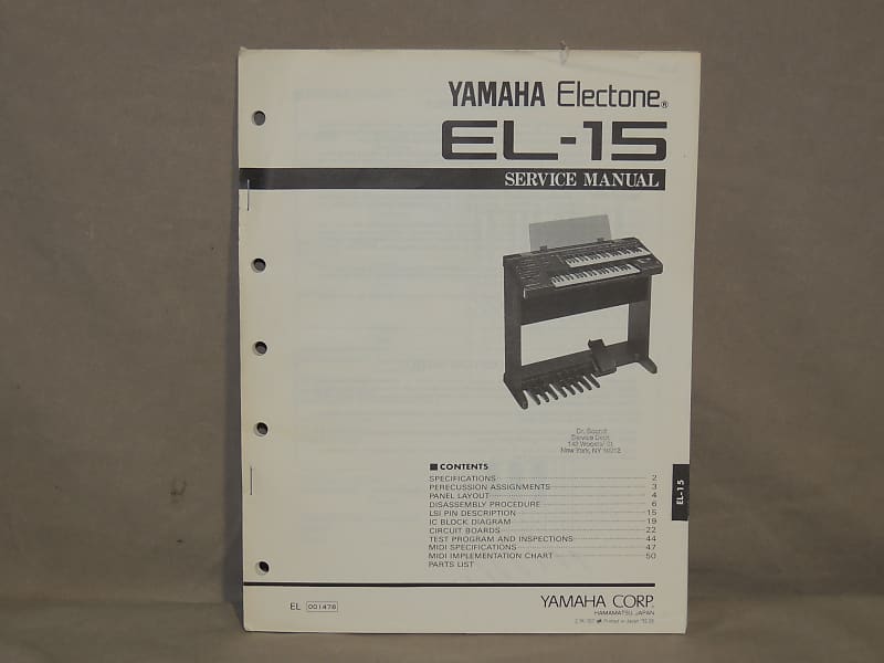 Yamaha EL-15 Electone Service Manual [Three Wave Music] | Reverb