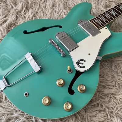 1999 Epiphone Casino Turquoise TQ Hollow Body Electric Guitar MIK P-90s Peerless w/ Case image 1