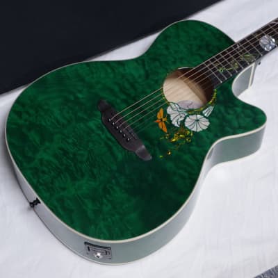 LUNA Flora Moonflower Custom folk Acoustic GUITAR new Blue Green w/ Hard Case - FISHMAN image 3