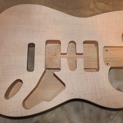 Unfinished Stratocaster Body Book Matched Figured Flame Maple Top 2 Piece Alder Back Chambered, Standard Tele Pickup Routes Arm Contour 3lbs 8.7oz! image 1