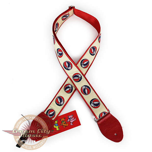 Souldier "Steal Your Face" Grateful Dead 2" Guitar Strap in Tan with Red Ends image 1