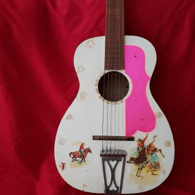 Harmony Stella Parlor Guitar 1950s H928 RARE blonde faux flame tiger stripe *project* USA made image 1