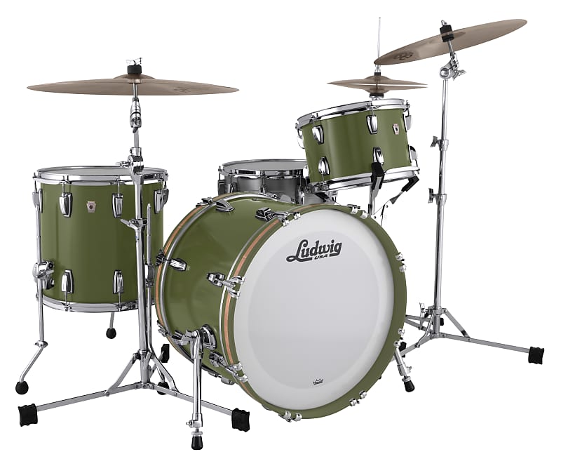 Ludwig *Pre-Order* Classic Maple Heritage Green Fab 14x22_9x13_16x16 Drums Shell Pack | Made in USA | Authorized Dealer image 1