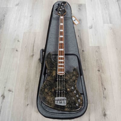 Mint Mayones Jabba Custom BB 4 Bass, Buckeye Burl Master Grade, Antique Black Satine image 10