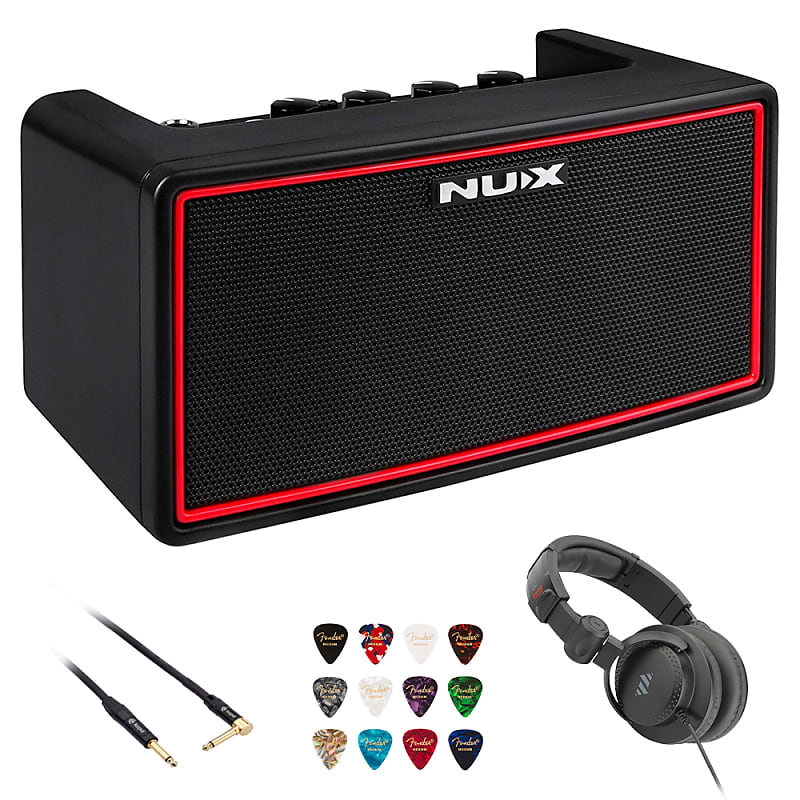 NUX Mighty Air Wireless Stereo Modelling Guitar/Bass Amplifier with  Bluetooth Bundle with Polsen HPC-A30-MK2 Studio Monitor Headphones, Kopul  10'