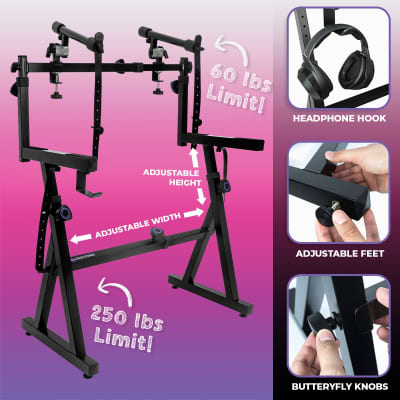 Liquid Stands Dual Piano Keyboard Stand with 2nd Tier Adjustable Arms - Z Style piano stand, Portable 2 Tier Heavy Duty Music Stand for Synth and Electric Digital Keyboards - Fits 54 61 88 Key Pianos image 5