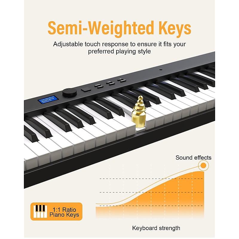 Topbuy 88-Key Foldable Digital Piano Keyboard Semi Weighted Piano