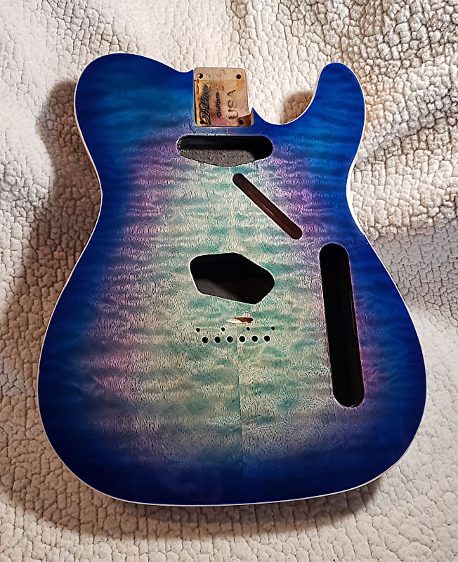 Stunning USA made bound Alder body.Quilt maple top in Blue burst Dragon color.Made for a Tele neck. image 1