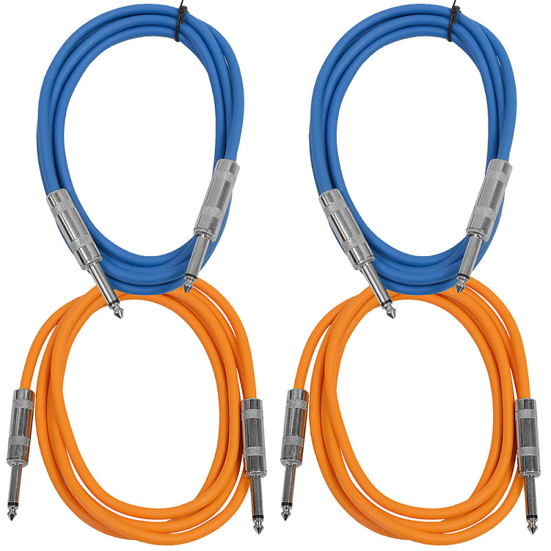 4 Pack of 6 Foot 1/4" TS Patch Cables 6' Extension Cords Jumper - Blue & Orange image 1