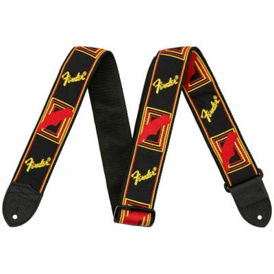 Fender 2" Monogrammed Guitar Strap with Fender Logo, Black/Yellow/Red image 2