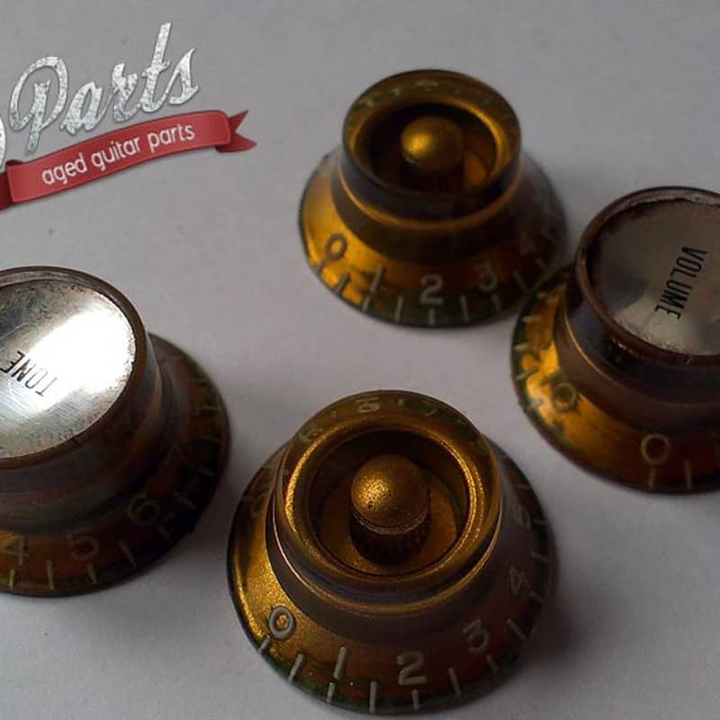 Set of 4 Hand Aged Gibson Les Paul Top Hat Knobs gold, relic, aged