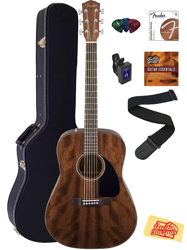 Fender CD-60S Solid Top Dreadnought Acoustic Guitar - All Mahogany Bundle with Hard Case, Tuner, Strap, Strings, Picks, and Austin Bazaar Instructional DVD image 1