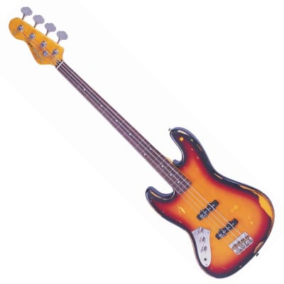 Vintage V74 ICON Fretless Bass ~ Sunset Sunburst ~ Left Hand for sale