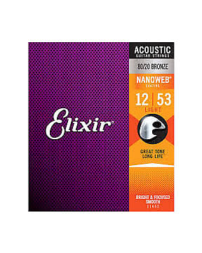 Elixir Strings 11052 Nanoweb 80/20 Acoustic Guitar Strings -.012-.053 Medium Light image 1