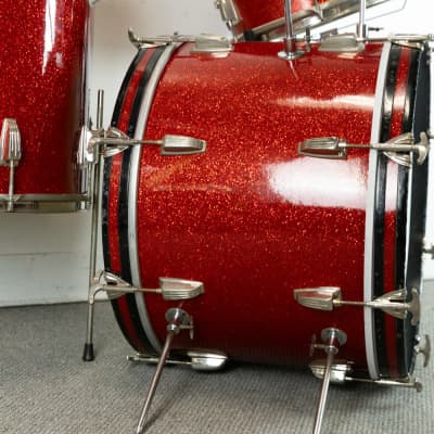 1950s WFL Red Glass Glitter 14x20 9x13 and 16x16 Drum Set image 8