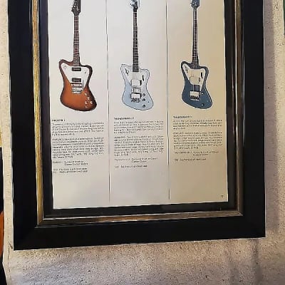 1966 Gibson Guitars Color Promotional Ad Framed Custom Color Thunderbird II & IV Basses Original for sale
