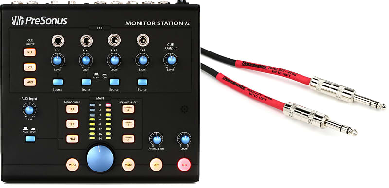 PreSonus Monitor Station V2 Desktop Monitor Controller  Bundle with Pro Co BP-10 Excellines Balanced Patch Cable - 1/4-inch TRS Male to 1/4-inch TRS Male - 10 foot image 1