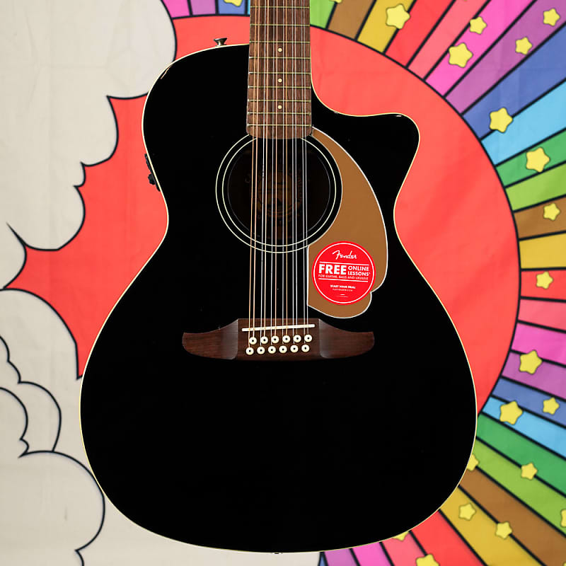 Fender Villager 12 String Acoustic Electric Guitar Black, Reverb
