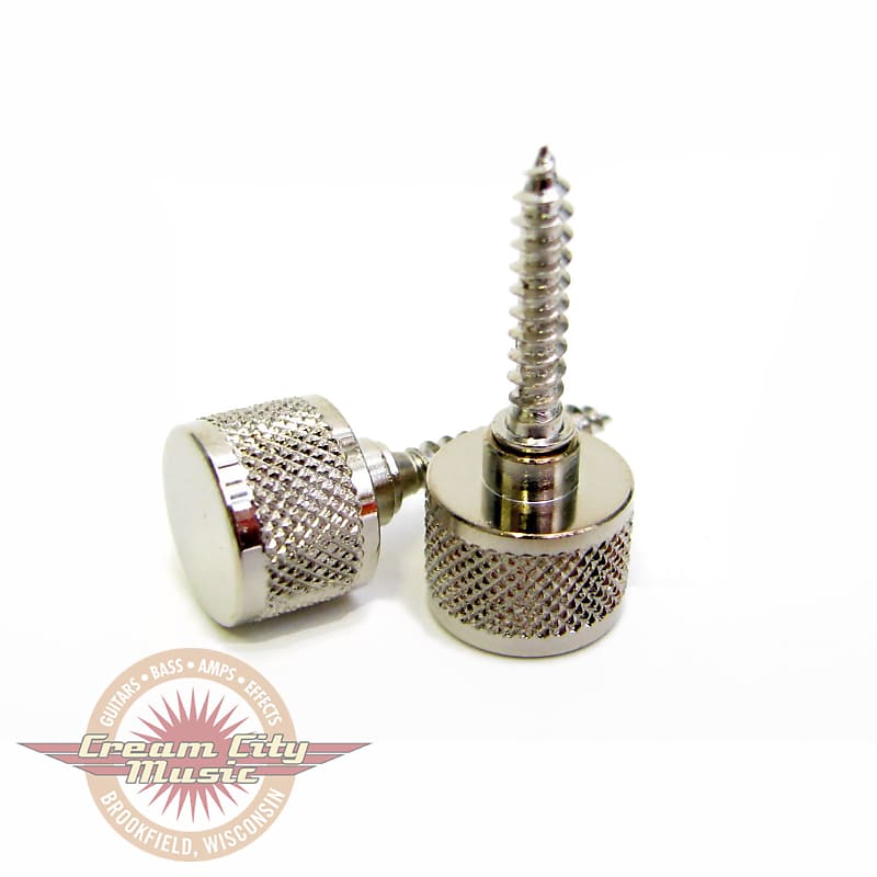 Gretsch Knurled Strap Retainer Knobs in Chrome with Mounting Hardware image 1