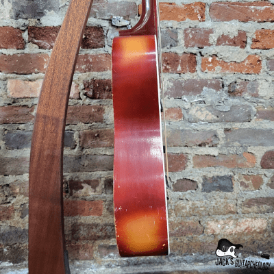 Chord Parlor Acoustic Guitar w/ Goldfoil Pickup & Rubber Bridge (1960s, Cherryburst) image 12