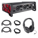 New Tascam US-2x2HR Desktop 2x2 USB Type-C Audio/MIDI Interface Bundle + Studio Monitor Headphones