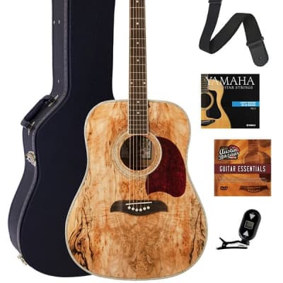 Oscar Schmidt OG2SM Spalted Maple Dreadnought Acoustic Guitar w/ Hard Case for sale