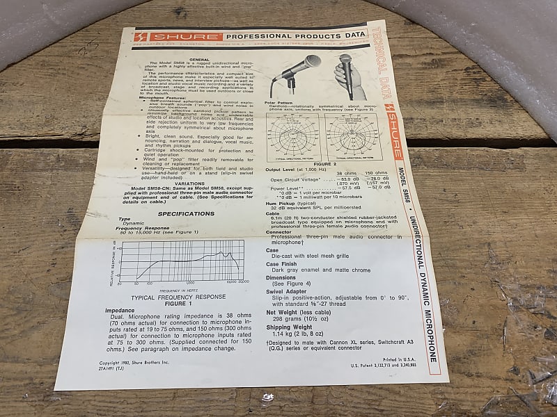 SHURE SM58 USA MICROPHONE MANUAL/PRE-1980'S- | Reverb