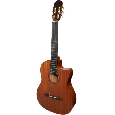 Timberidge 'Messenger Series' Mahogany Solid Top Acoustic-Electric Classical Cutaway Guitar (Natural Gloss) for sale