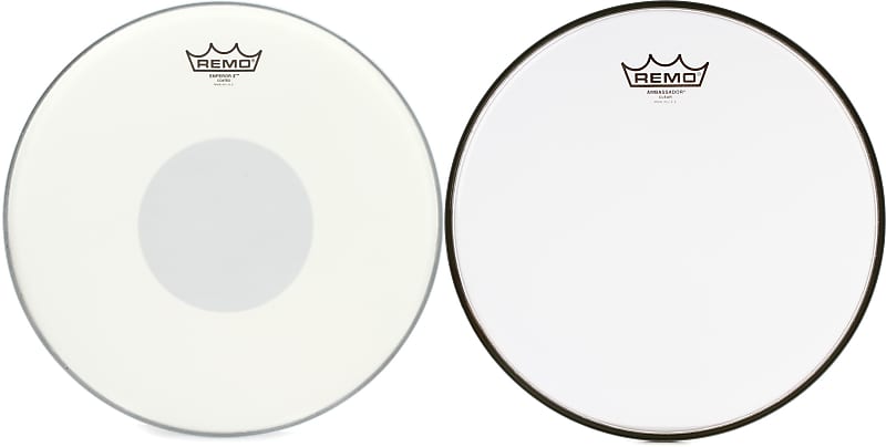 Remo Emperor X Coated Drumhead - 14 inch - with Black Dot  Bundle with Remo Ambassador Clear Drumhead - 12 inch image 1