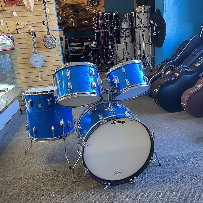 1968 Ludwig 4 pc Blue Sparkle Drum Set 12" 13" 16" 20" Reverb
