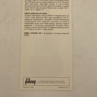 Gibson Chet Atkins CE Model Dealer Sheet 1982 image 3