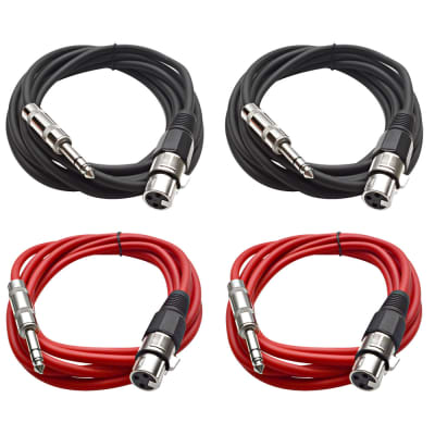 4 Pack of 1/4 Inch to XLR Female Patch Cables 10 Foot Extension Cords Jumper - Black and Red image 1
