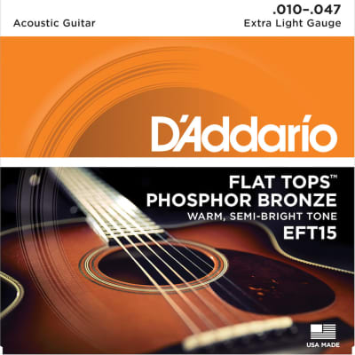 D'Addario EFT15 Flat Top Phosphor Bronze Acoustic Guitar Extra Light Gauge 10-47 Strings image 1