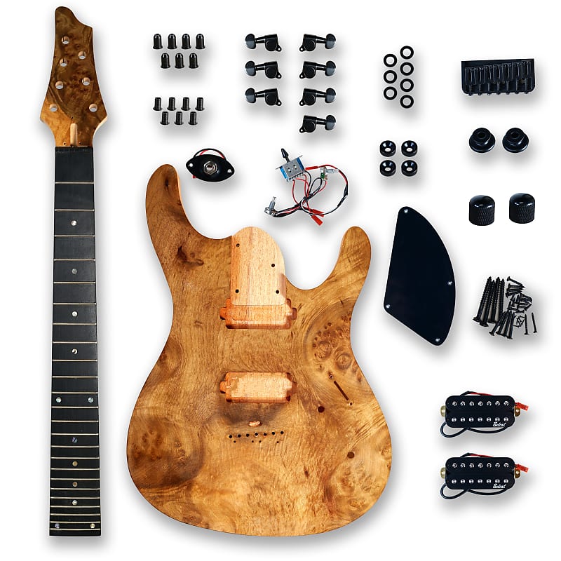 BexGears DIY 7 String Electric Guitar Kits Burl poplar veener top